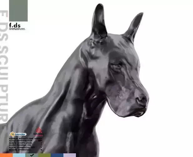 Black Doberman Dog Statue Low-poly 3D model