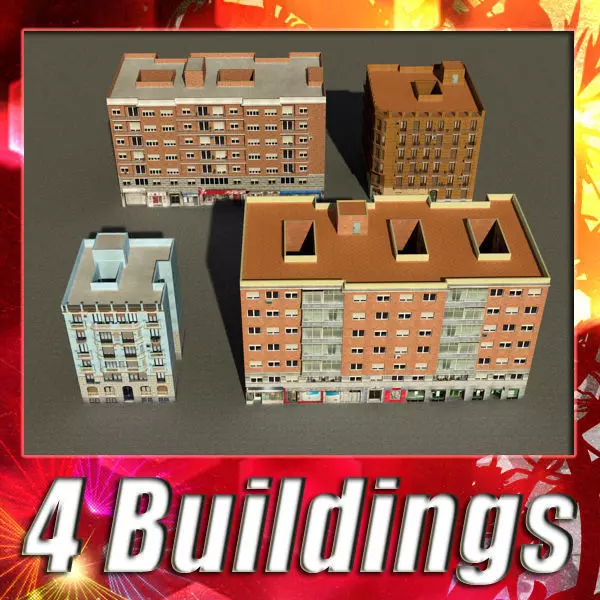 Building Collection 69-72 Low-poly 3D model_0