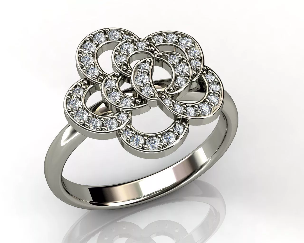Diamond White Gold Flower Ring 3D print model