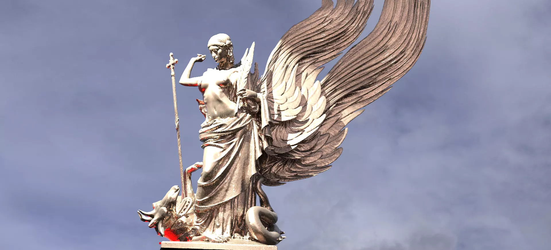 Angel slaying Dragon Sculpture 4 3D model_0
