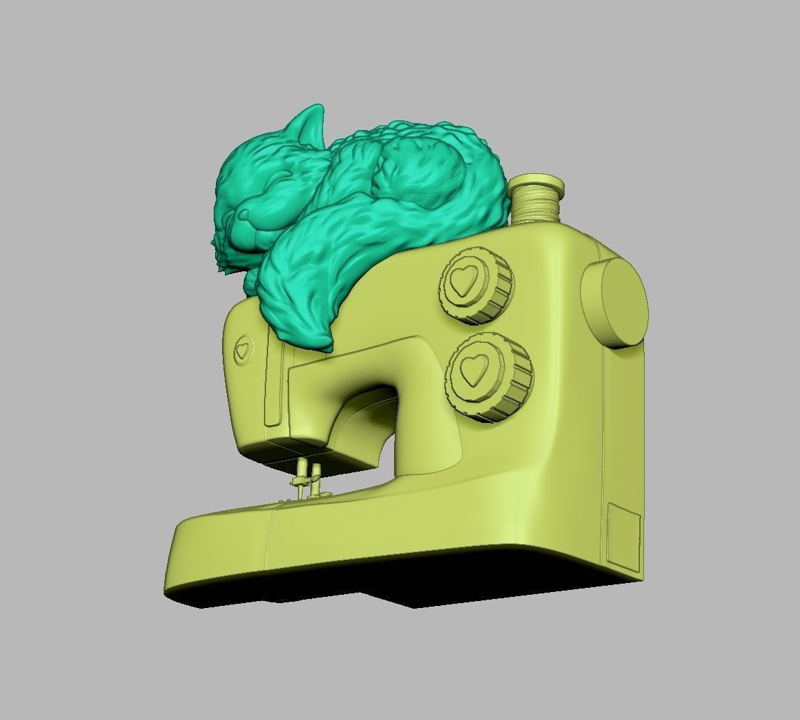 SEWING MACHINE AND KITTY - Original Art  3D print model_4