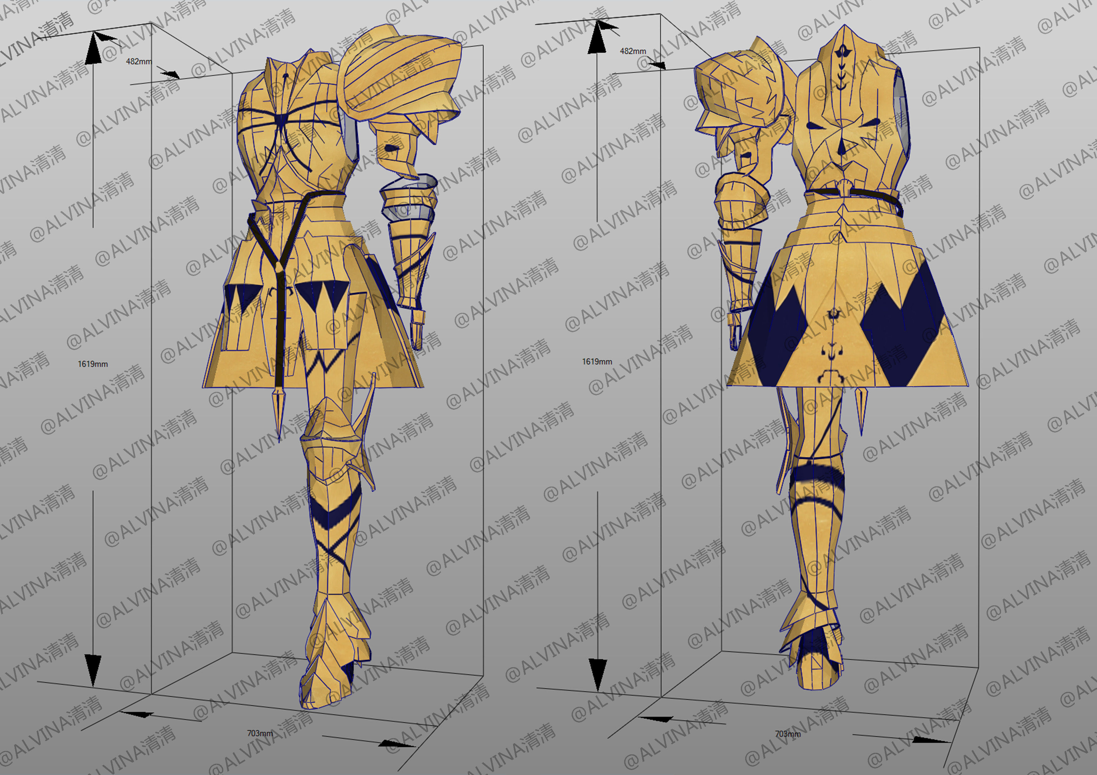 Fate Gilgamesh Armor - Cosplay Pepakura Foam Full Low-poly 3D model_1
