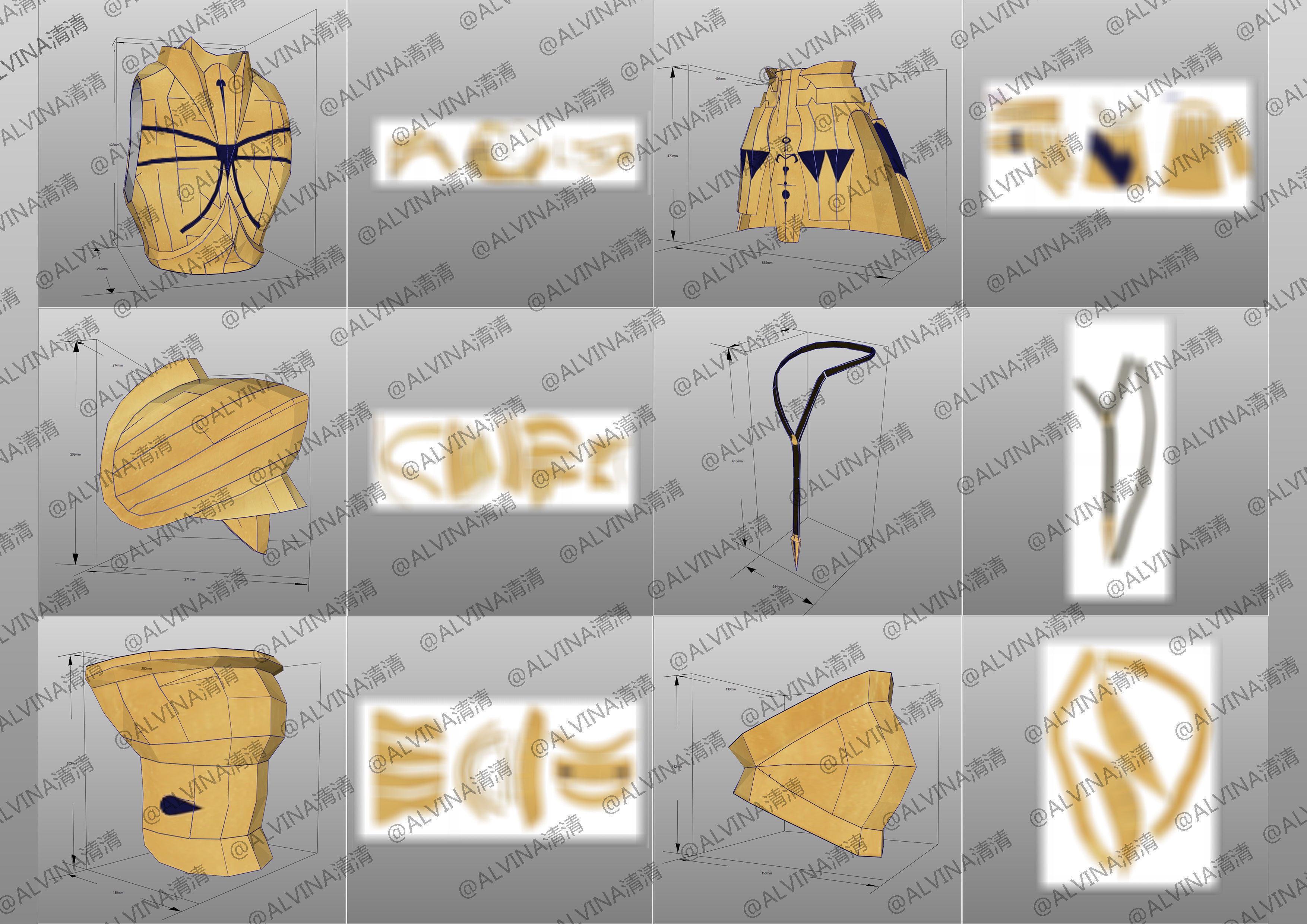 Fate Gilgamesh Armor - Cosplay Pepakura Foam Full Low-poly 3D model_2
