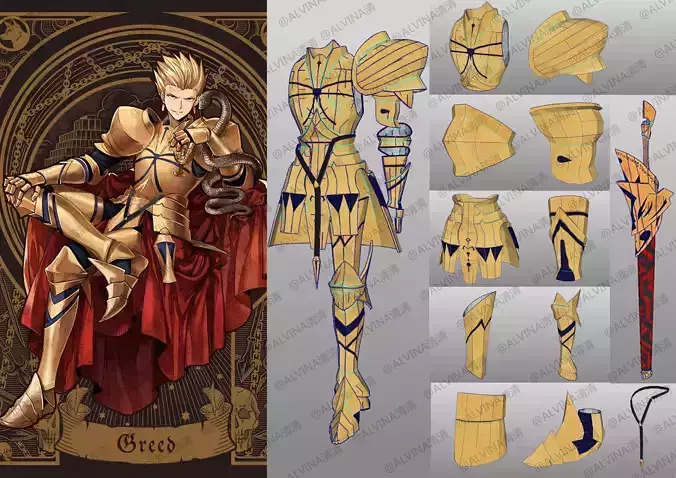 Fate Gilgamesh Armor - Cosplay Pepakura Foam Full Low-poly 3D model
