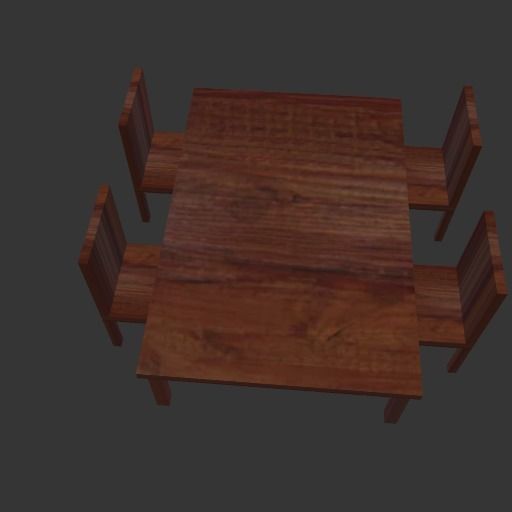 Wooden Table set Low-poly 3D model_2