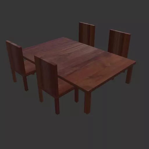 Wooden Table set Low-poly 3D model_0