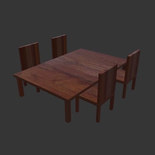 Wooden Table set Low-poly 3D model_1