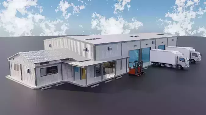 Warehouse industrial building Low-poly 3D model