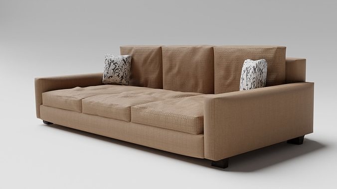 Sofa Couch With White Small Pillows - Sofa Model For Living Room 3D model 2