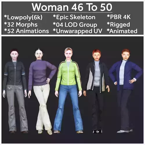 Woman 46 To 50 With 52 Animations 32 Morphs