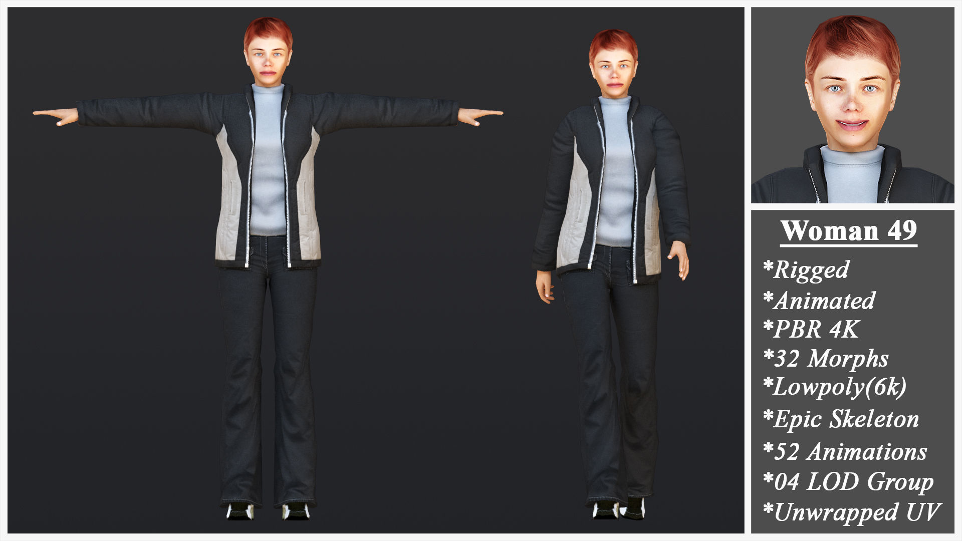 Woman 46 To 50 With 52 Animations 32 Morphs 3D Model Collection_8