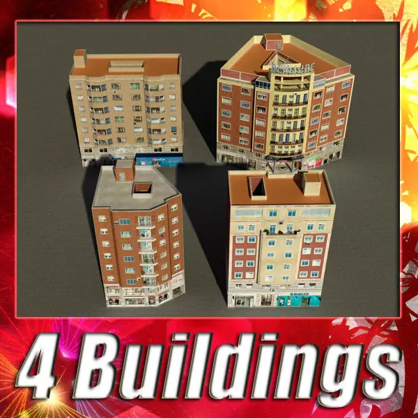 Building Collection 77-80 Low-poly 3D model_0