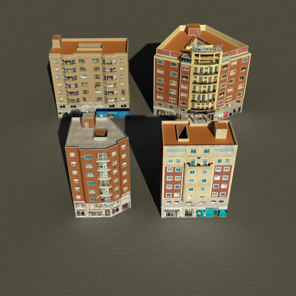 Building Collection 77-80 Low-poly 3D model_1