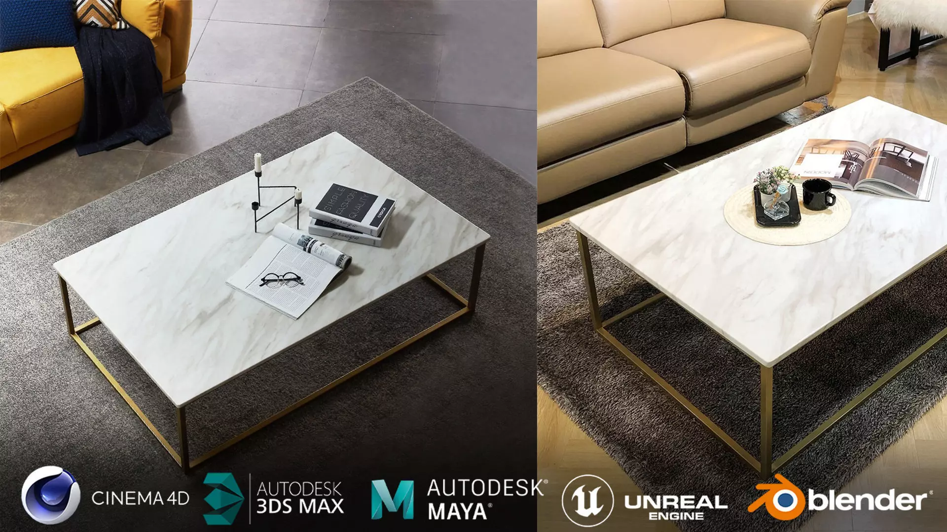 Amelie marble marble gold sofa table 3D model_0