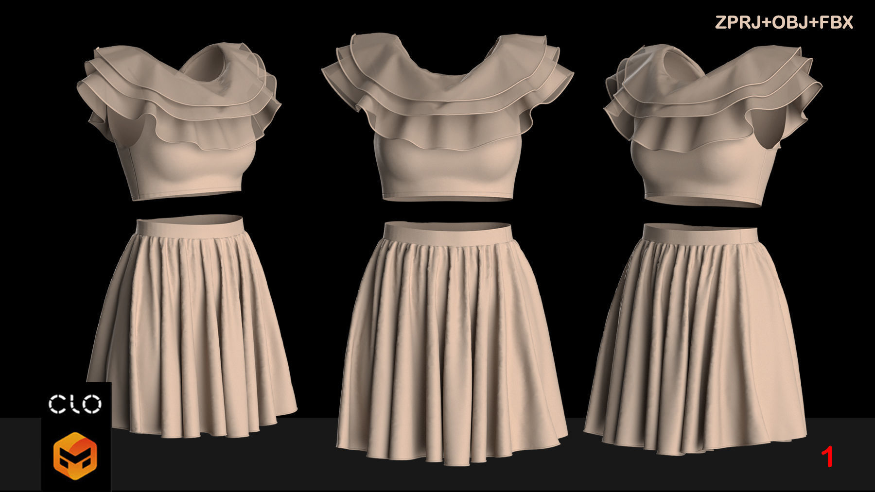 5 TOP AND SKIRT OUT FITS PACK 3D model_1