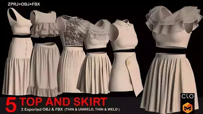 5 TOP AND SKIRT OUT FITS PACK 3D model 5 TOP AND SKIRT OUT FITS PACK 3D model