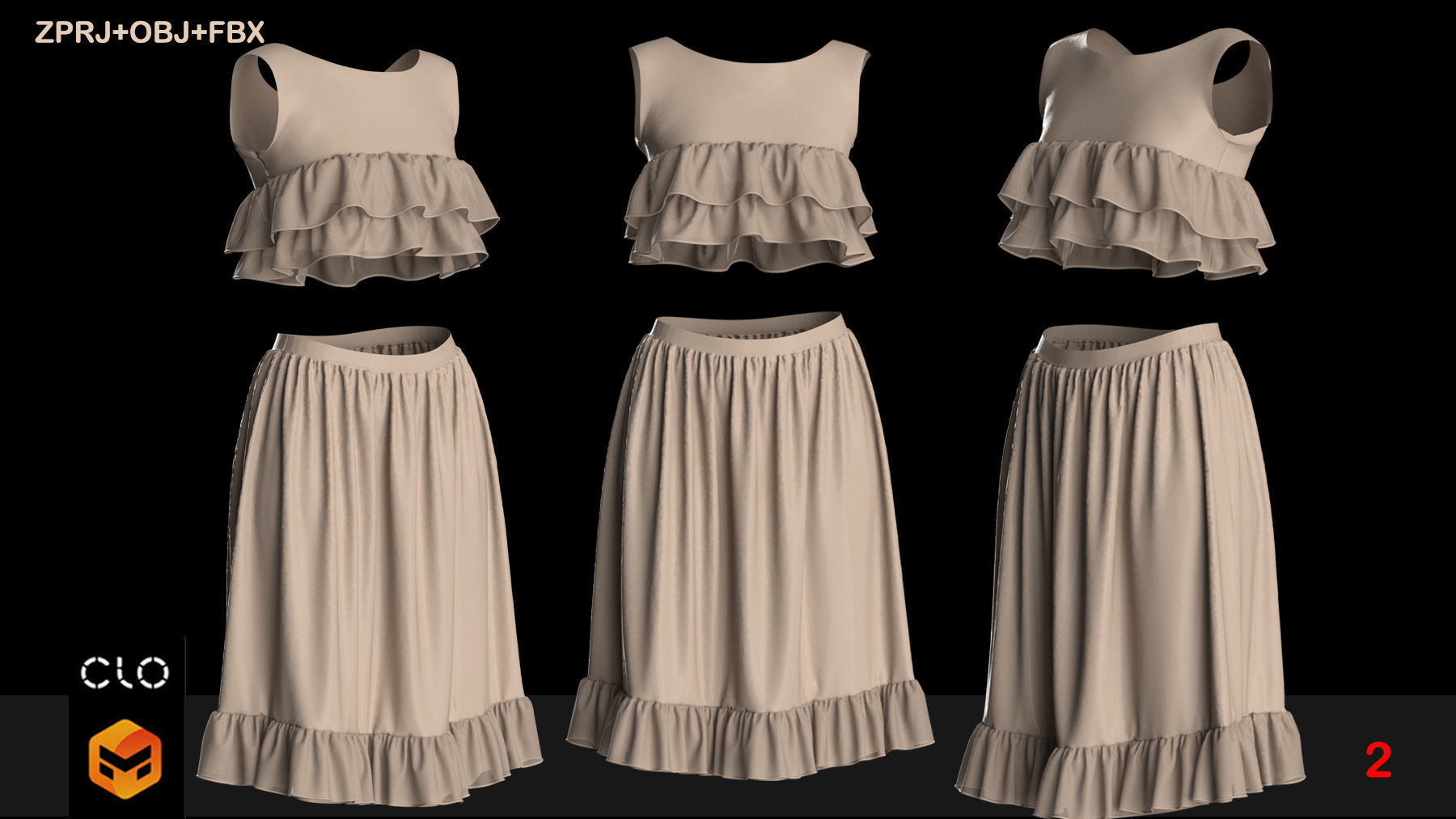5 TOP AND SKIRT OUT FITS PACK 3D model_2