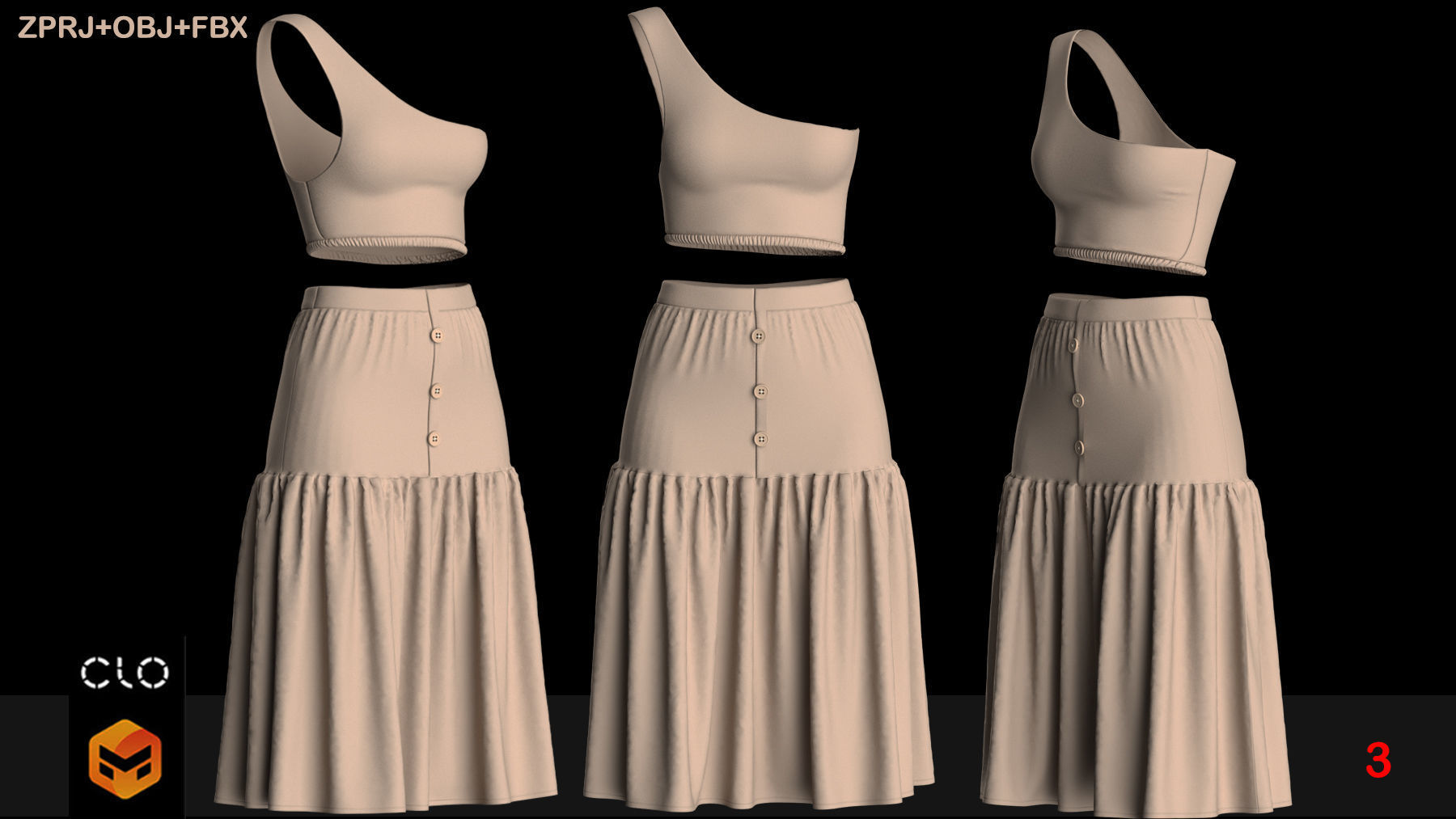5 TOP AND SKIRT OUT FITS PACK 3D model_3