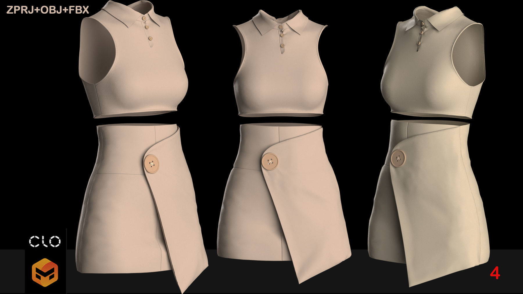 5 TOP AND SKIRT OUT FITS PACK 3D model_4