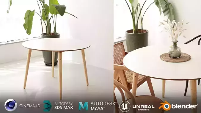 HPM melamine round white dining table