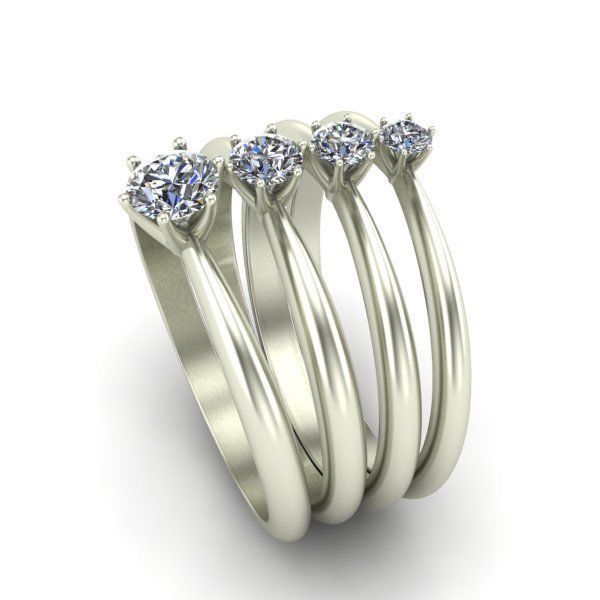 Engagement Ring 4 gems sizes 3D print model_1