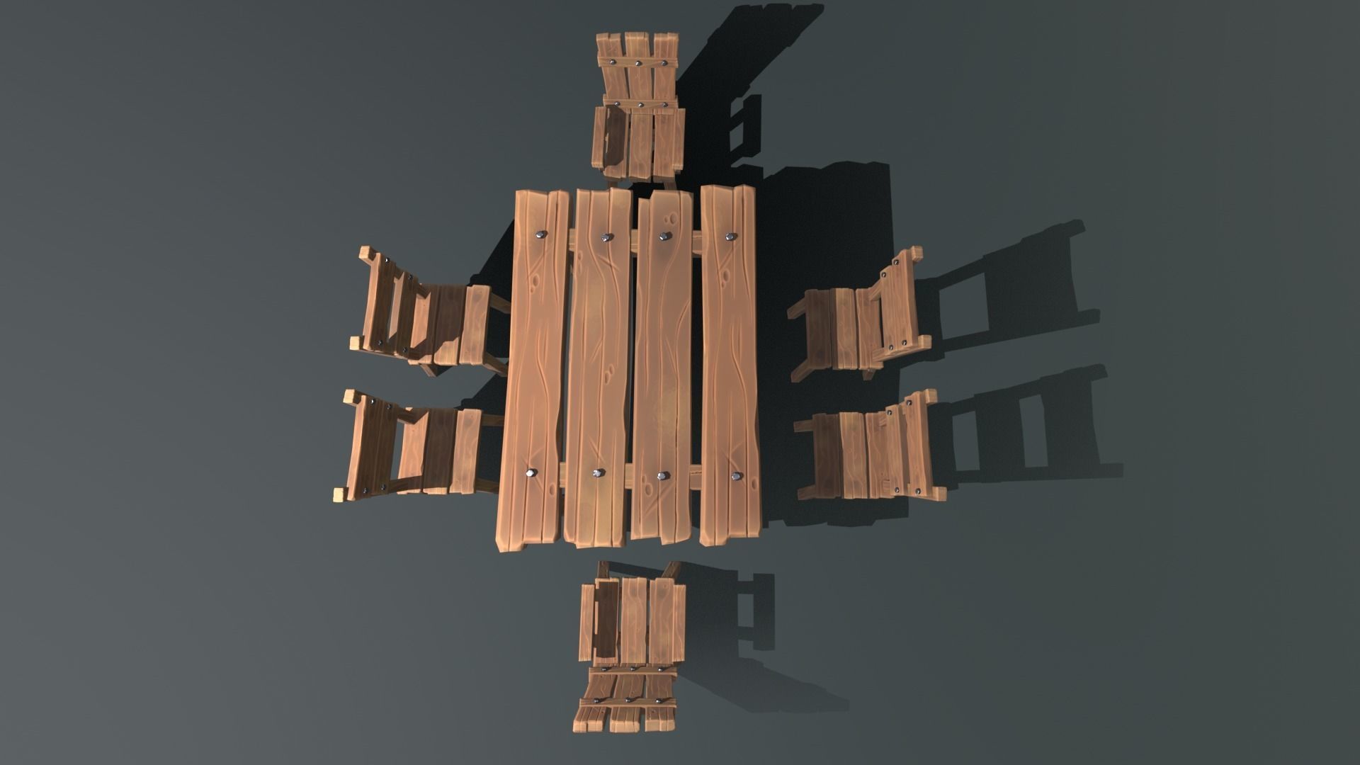 Stylized Dining Table and Chairs Low-poly 3D model_13