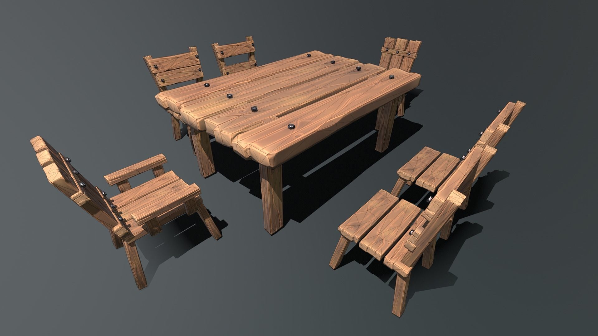 Stylized Dining Table and Chairs Low-poly 3D model_9
