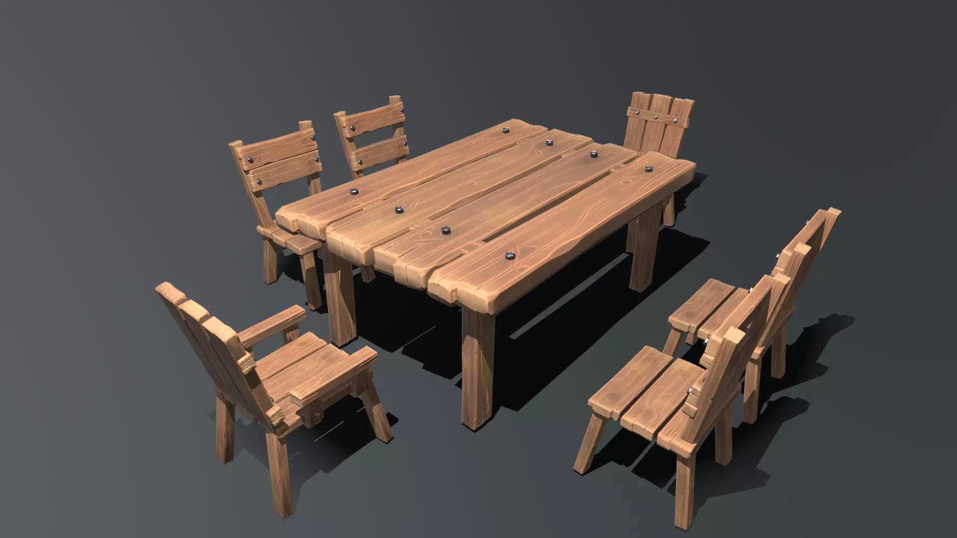 Stylized Dining Table and Chairs Low-poly 3D model_0