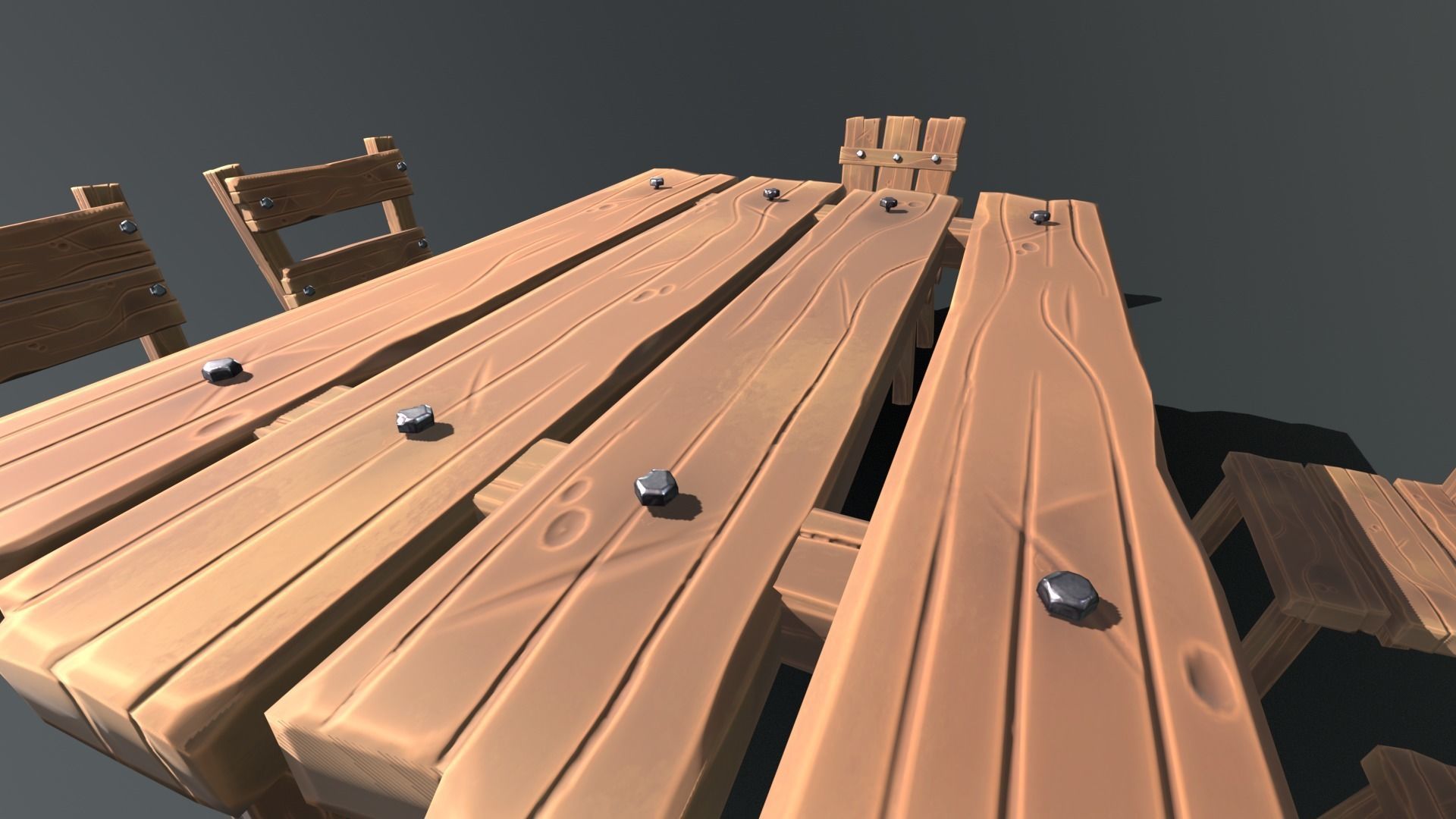 Stylized Dining Table and Chairs Low-poly 3D model_12