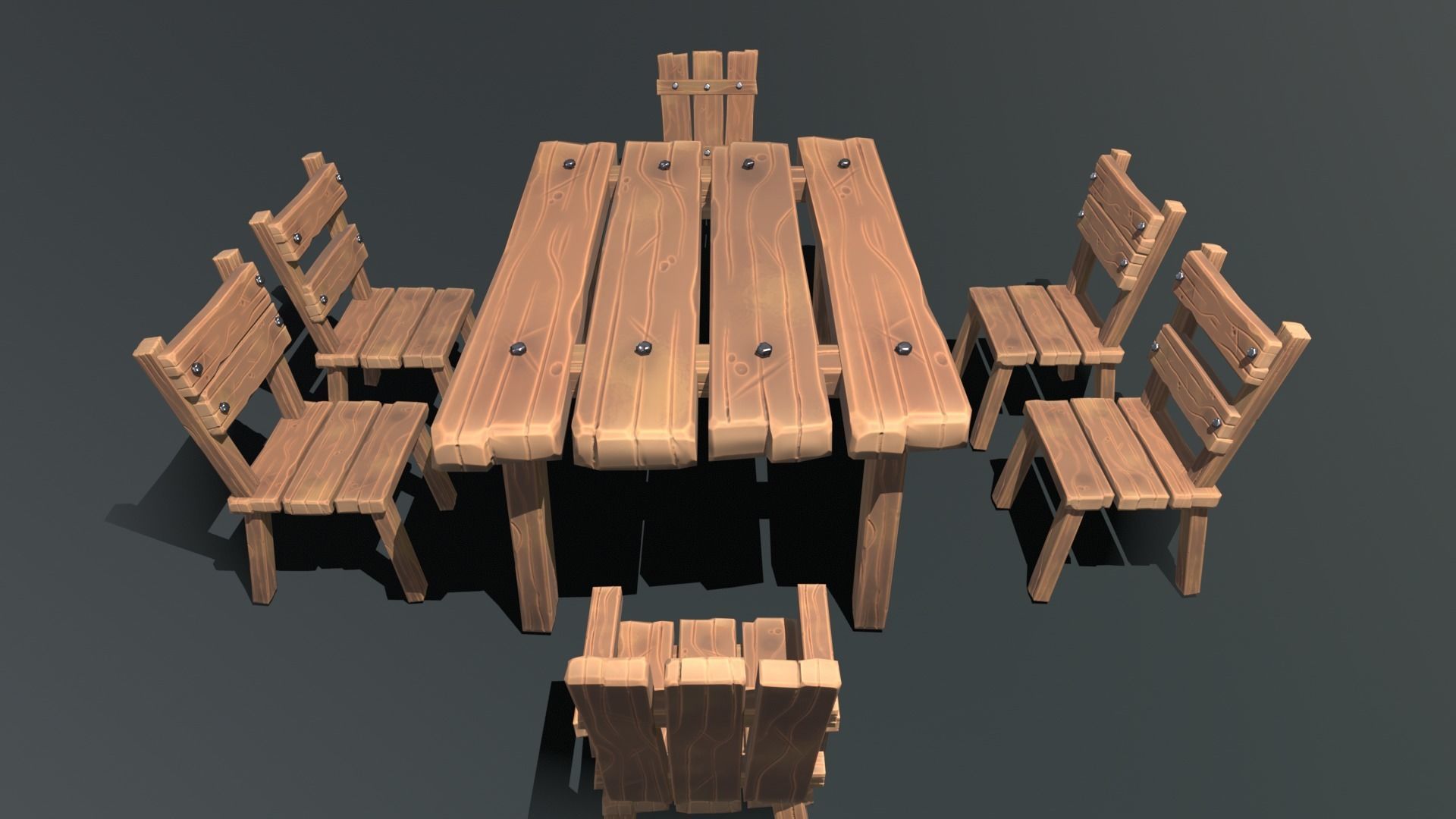 Stylized Dining Table and Chairs Low-poly 3D model_7