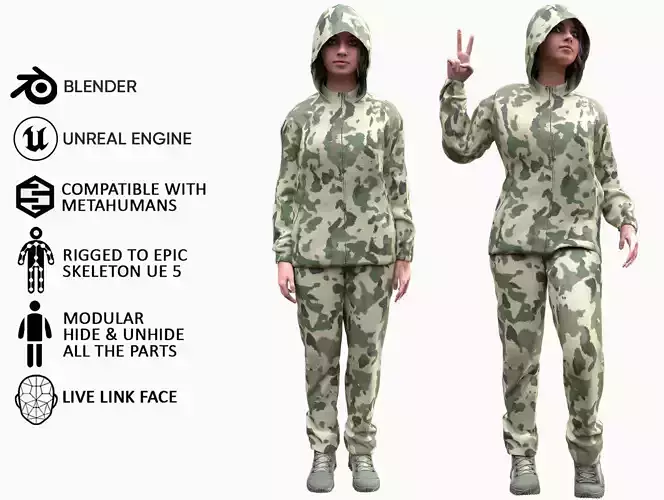 Woman - Military Uniform 3 - Modular - Rigged Low-poly 3D model
