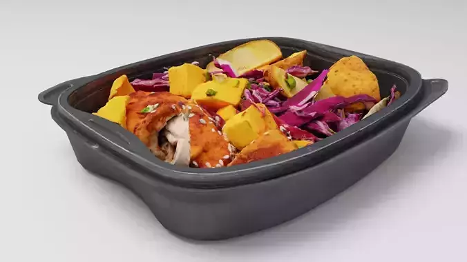 Poke bowl lunch box with cabbage chicken potatoes 