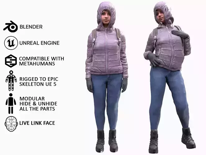 Woman - Winter Outfit 3 - Modular - Rigged Low-poly 3D model Woman - Winter Outfit 3 - Modular - Rigged Low-poly 3D model