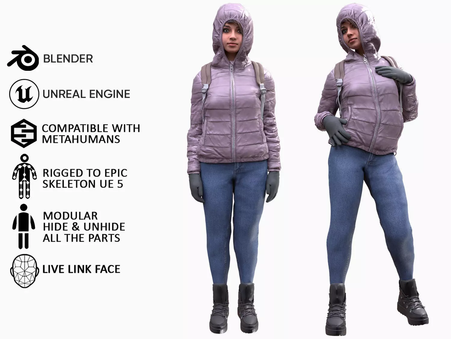 Woman - Winter Outfit 3 - Modular - Rigged Low-poly 3D model_0