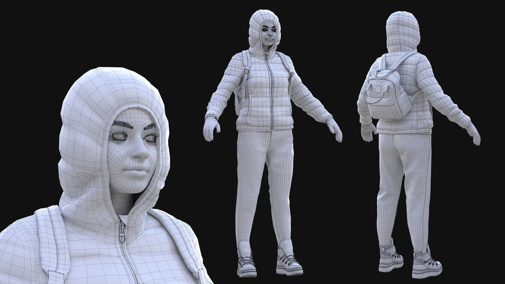 Woman - Winter Outfit 3 - Modular - Rigged Low-poly 3D model_15