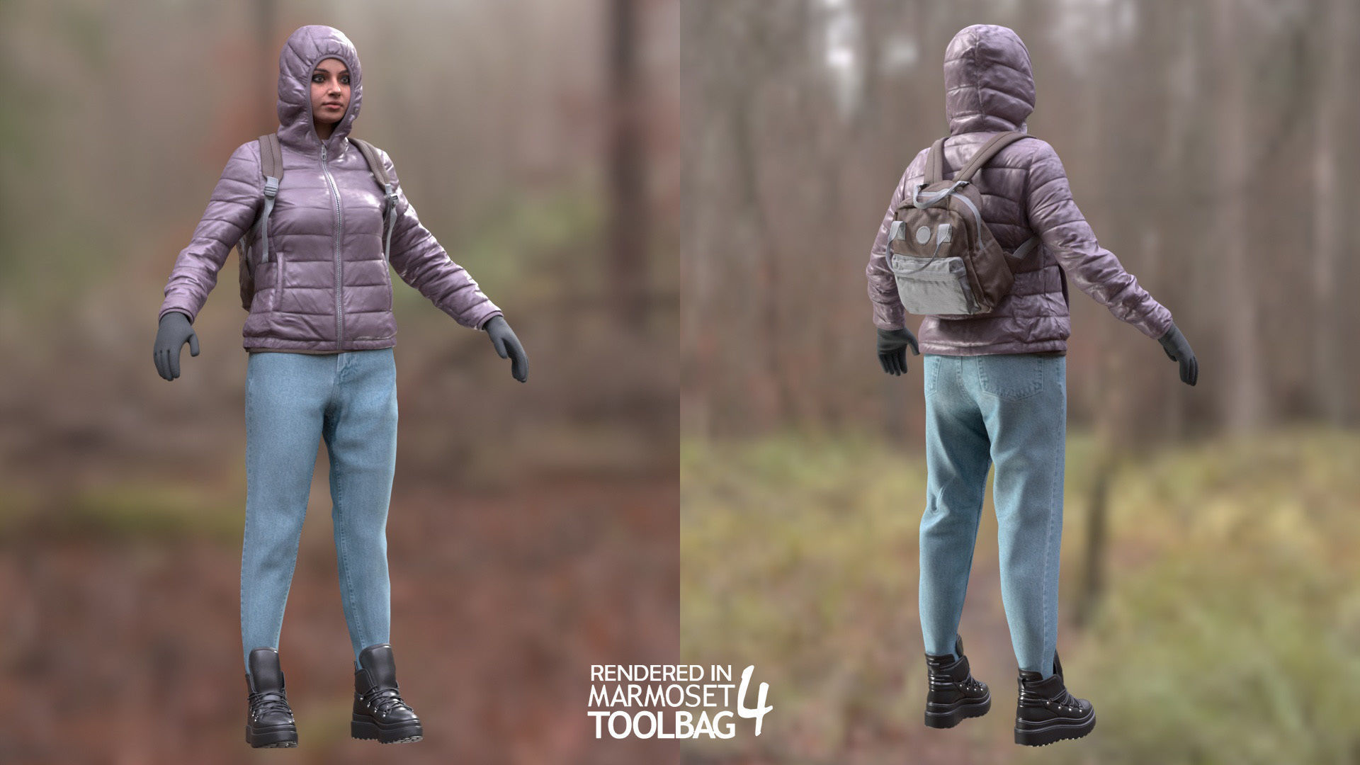 Woman - Winter Outfit 3 - Modular - Rigged Low-poly 3D model_6