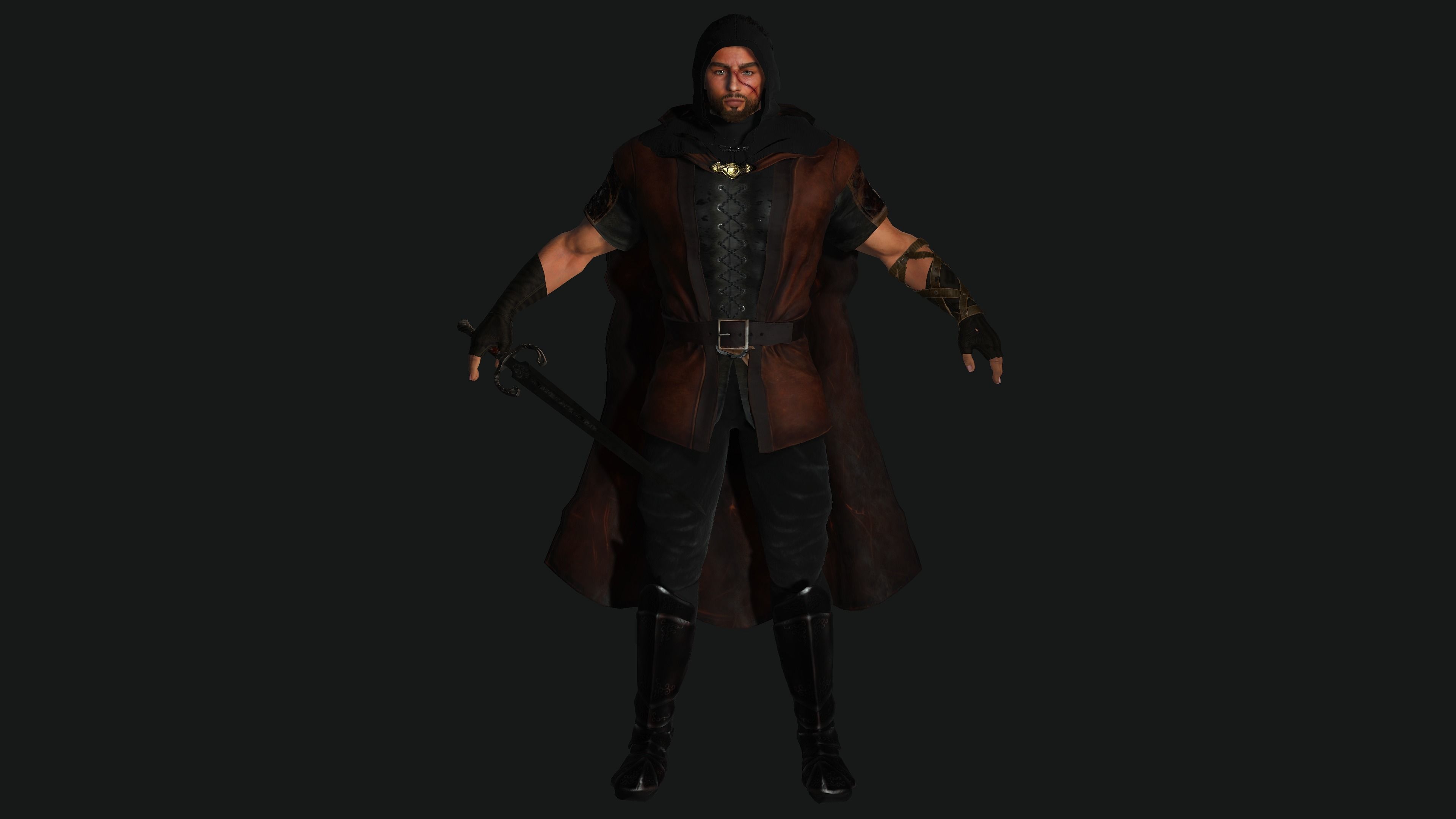 AAA 3D FANTASY MALE ASSASSIN CHARACTER-REALISTIC RIG GAME READY Low-poly 3D model_15