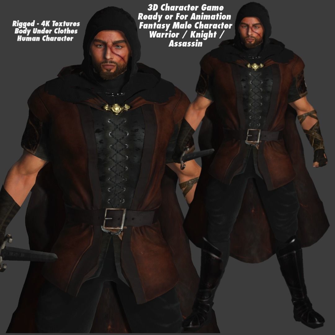 AAA 3D FANTASY MALE ASSASSIN CHARACTER-REALISTIC RIG GAME READY Low-poly 3D model_1