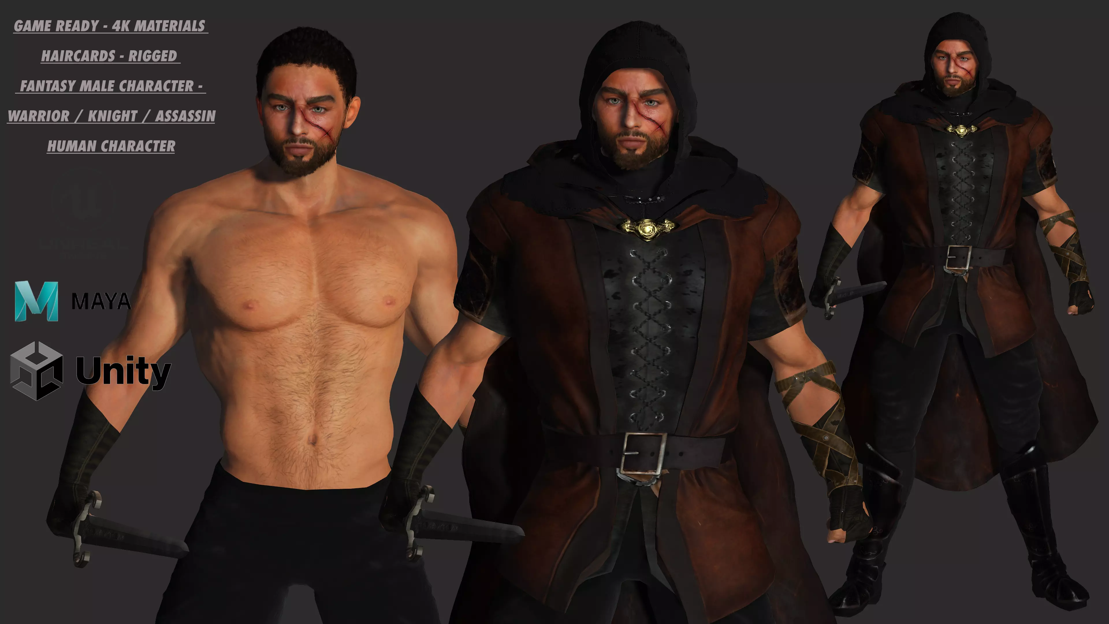 AAA 3D FANTASY MALE ASSASSIN CHARACTER-REALISTIC RIG GAME READY Low-poly 3D model_0