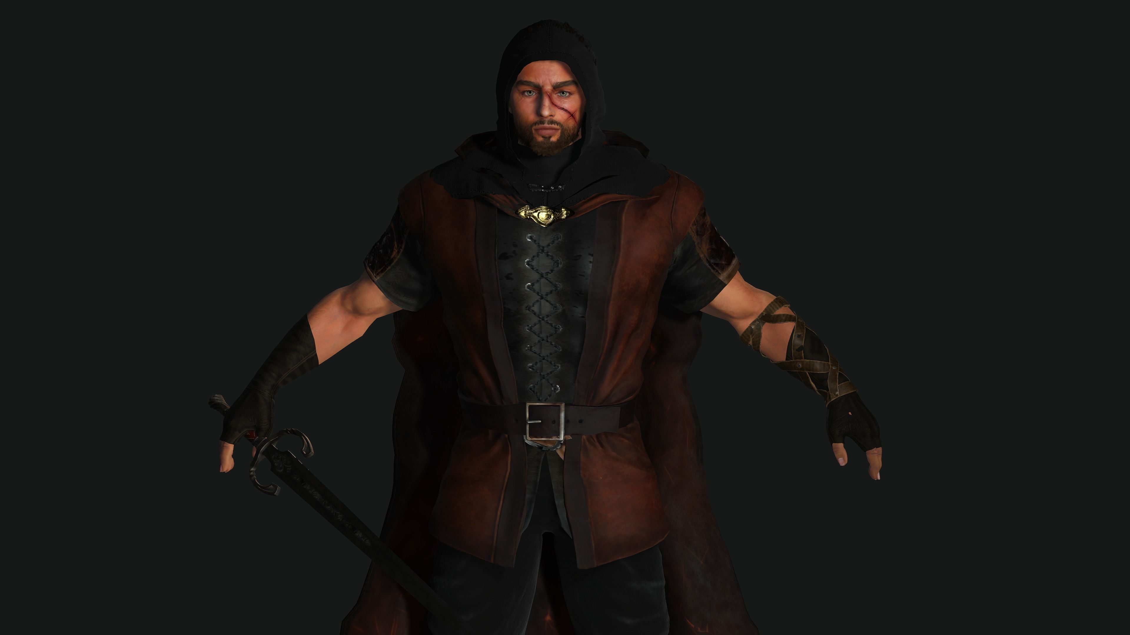 AAA 3D FANTASY MALE ASSASSIN CHARACTER-REALISTIC RIG GAME READY Low-poly 3D model_13