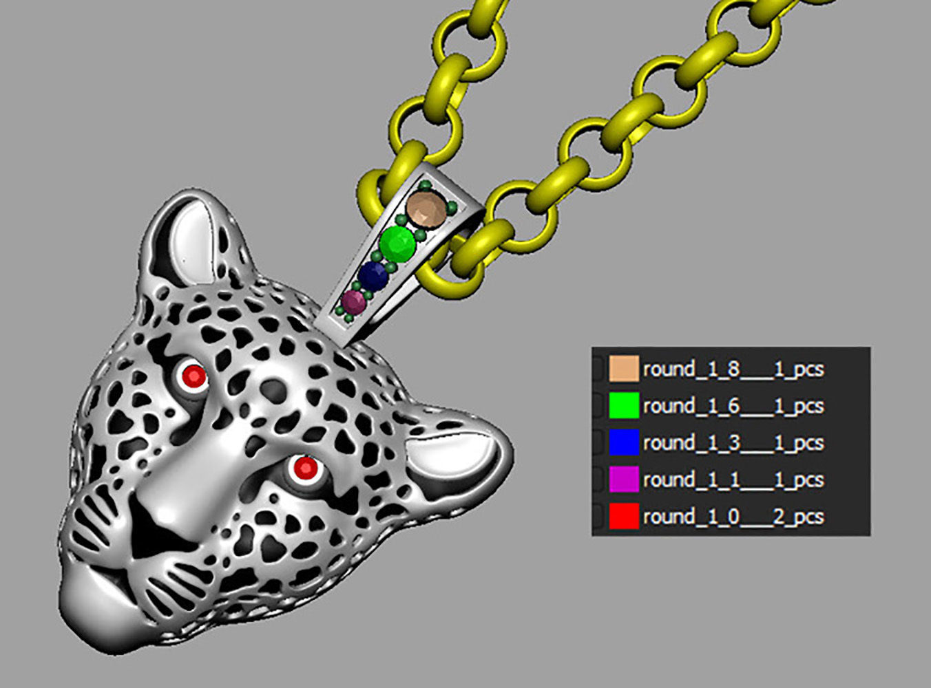 Jewelry Light Leopard Pendant with Enamel 0076 V3-1 3dm Stl Fbx 3D print model_19