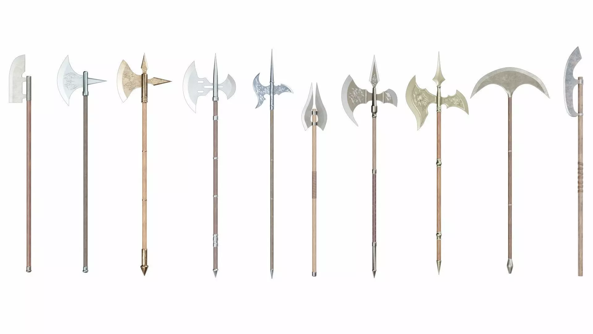 Collection of 10 halberds 3D model_0