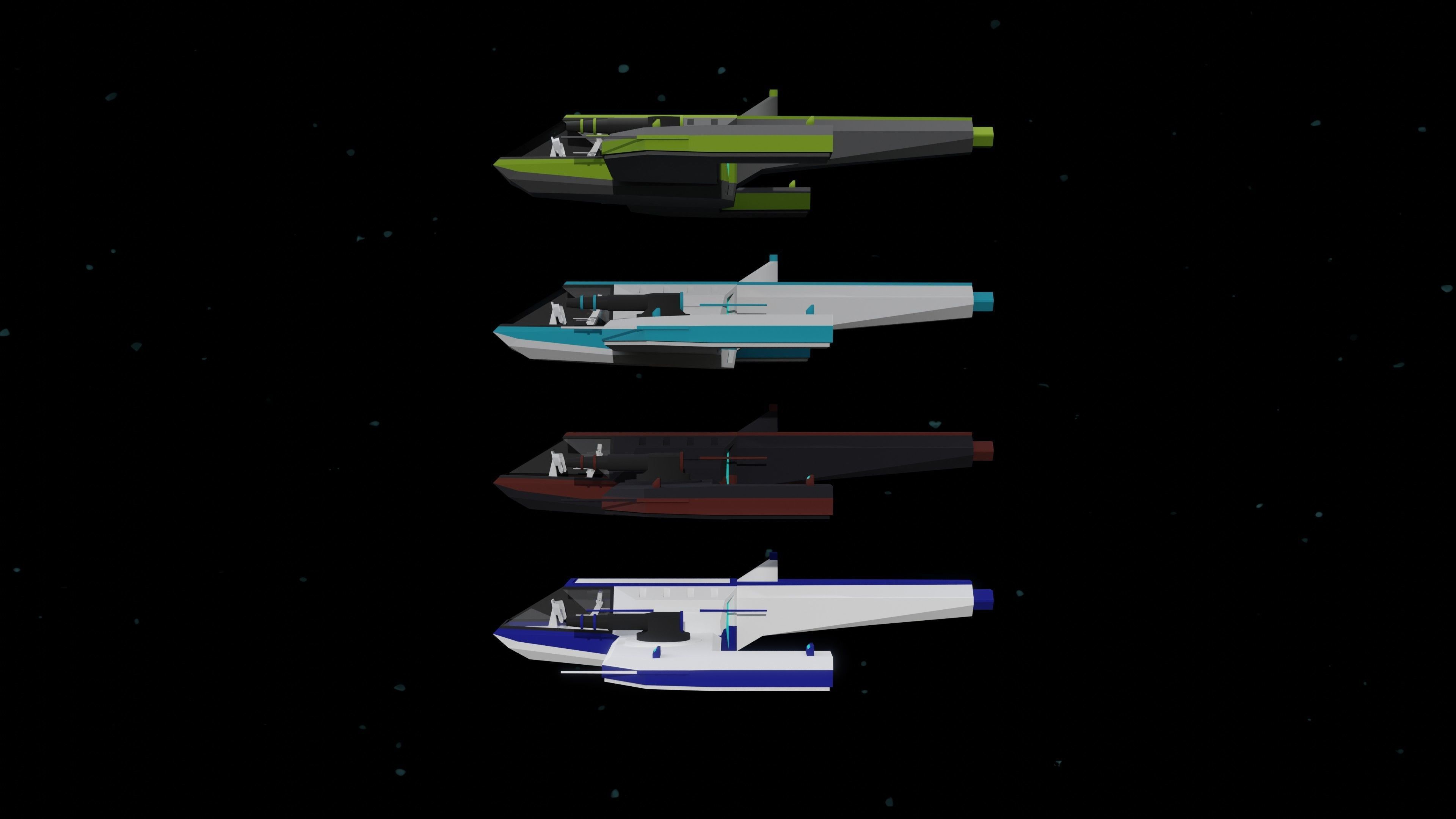 6 Sci-Fi Low Poly Ships with 5 Different Color Variations Low-poly 3D model_47