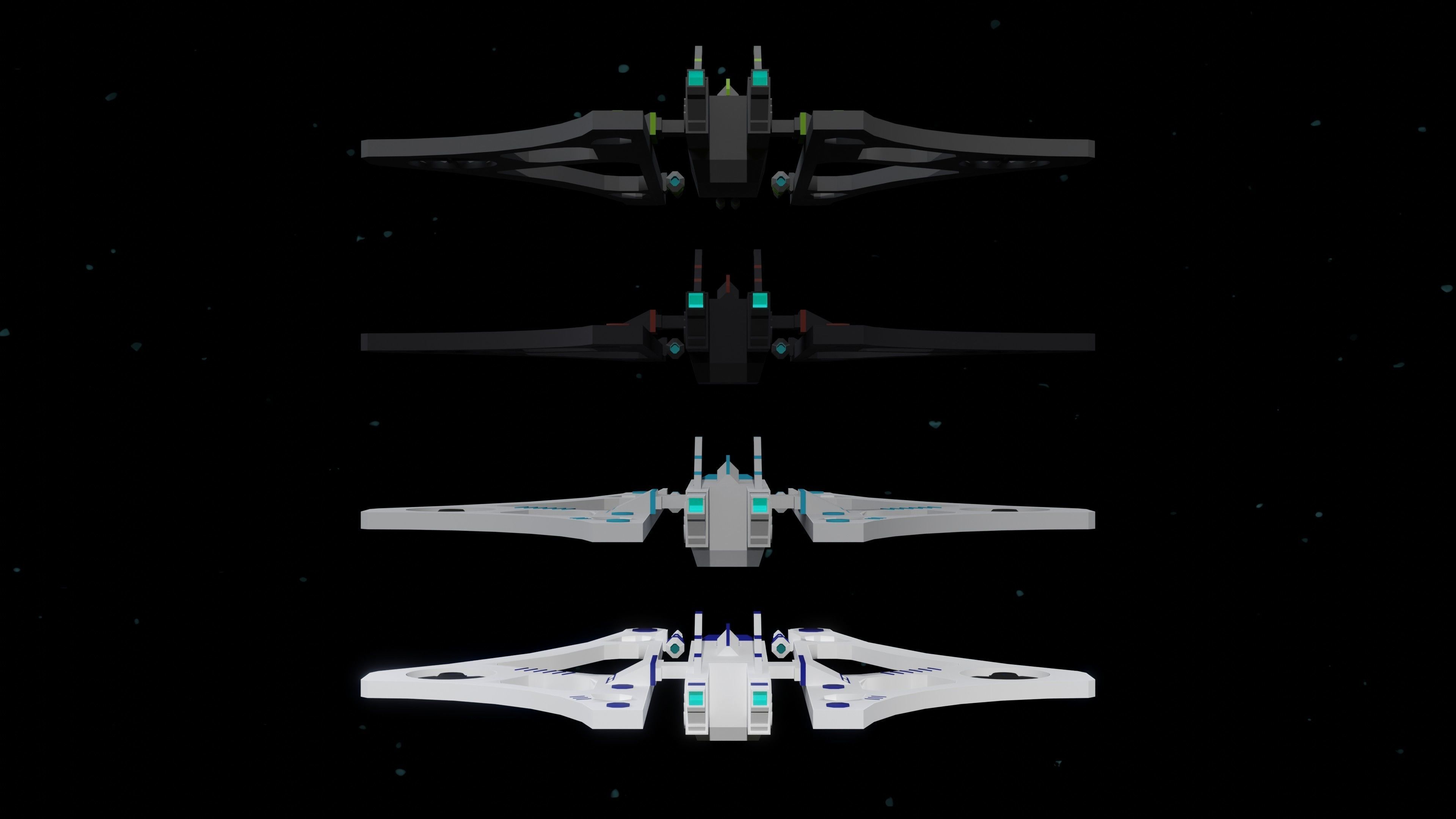6 Sci-Fi Low Poly Ships with 5 Different Color Variations Low-poly 3D model_9