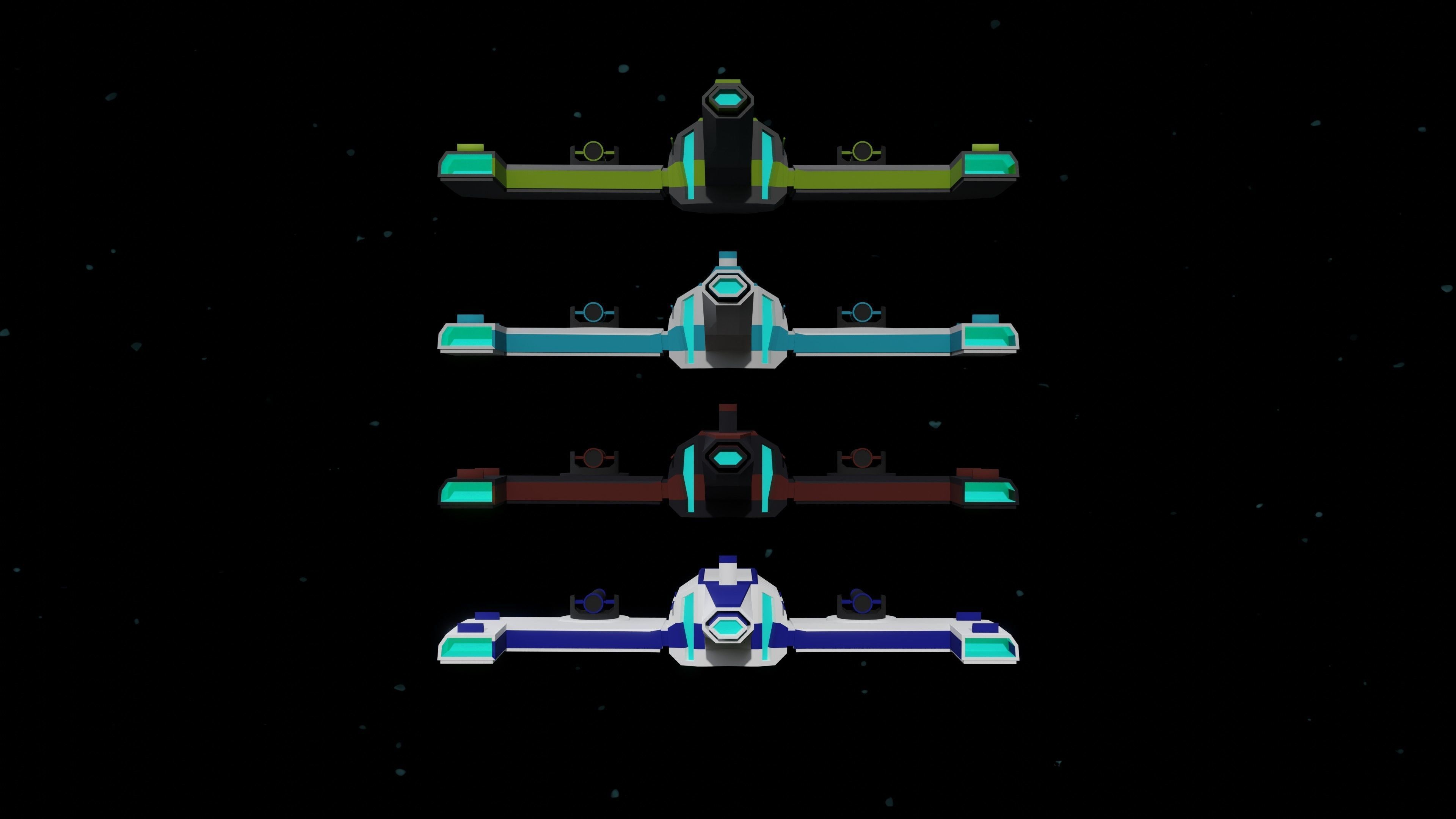 6 Sci-Fi Low Poly Ships with 5 Different Color Variations Low-poly 3D model_48