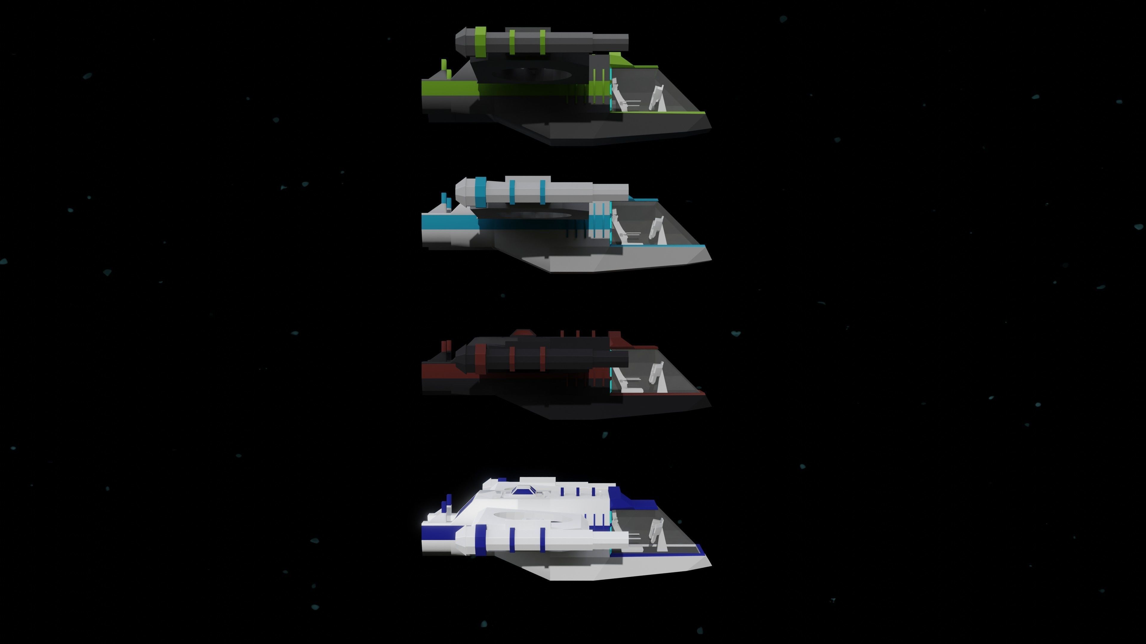 6 Sci-Fi Low Poly Ships with 5 Different Color Variations Low-poly 3D model_37