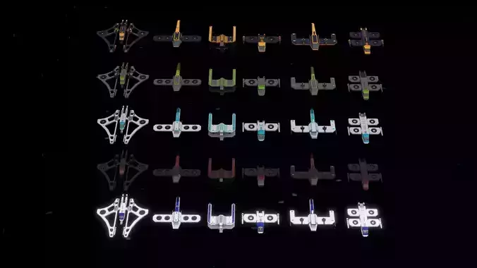 6 Sci-Fi Low Poly Ships with 5 Different Color Variations 