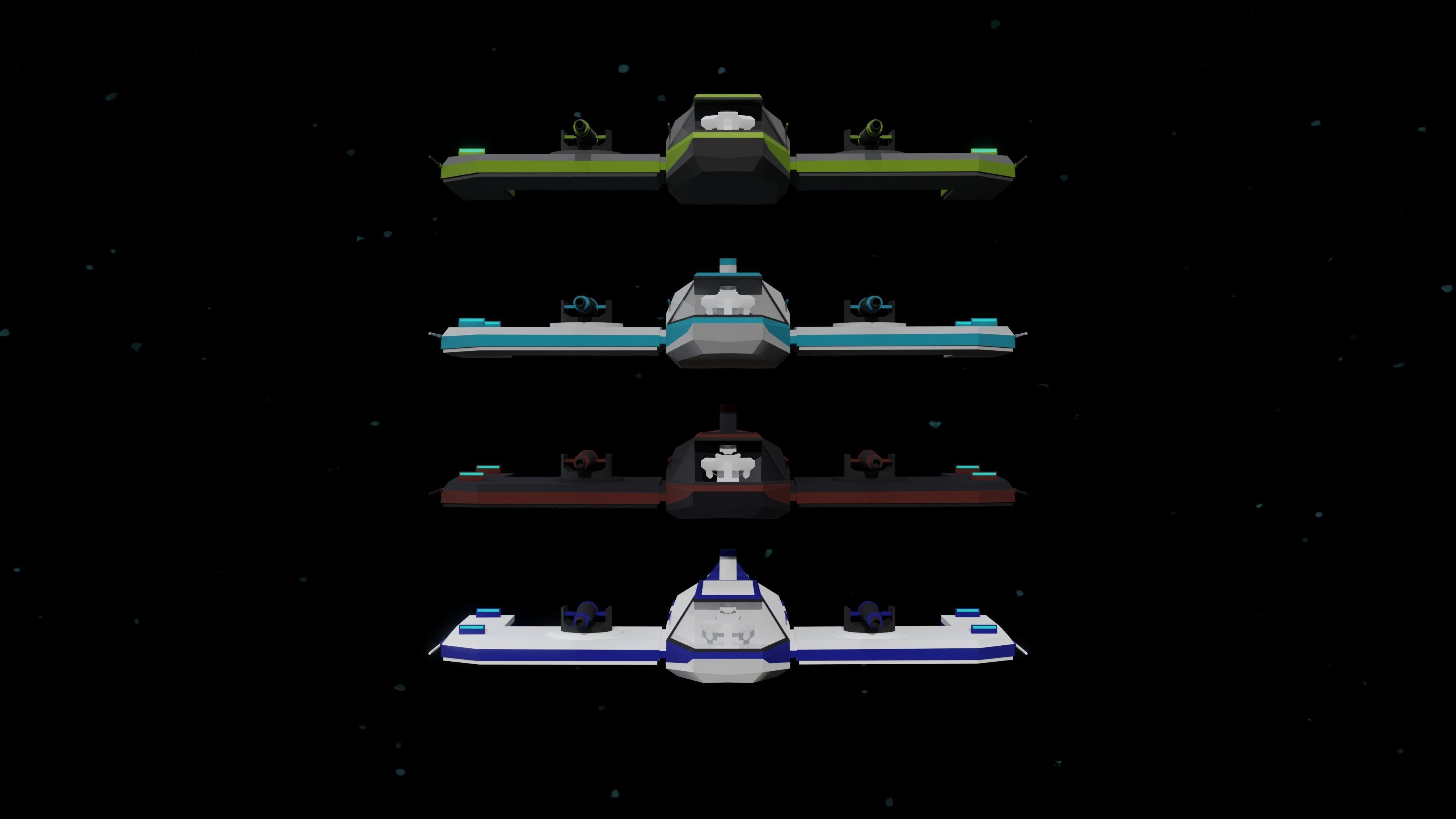 6 Sci-Fi Low Poly Ships with 5 Different Color Variations Low-poly 3D model_45