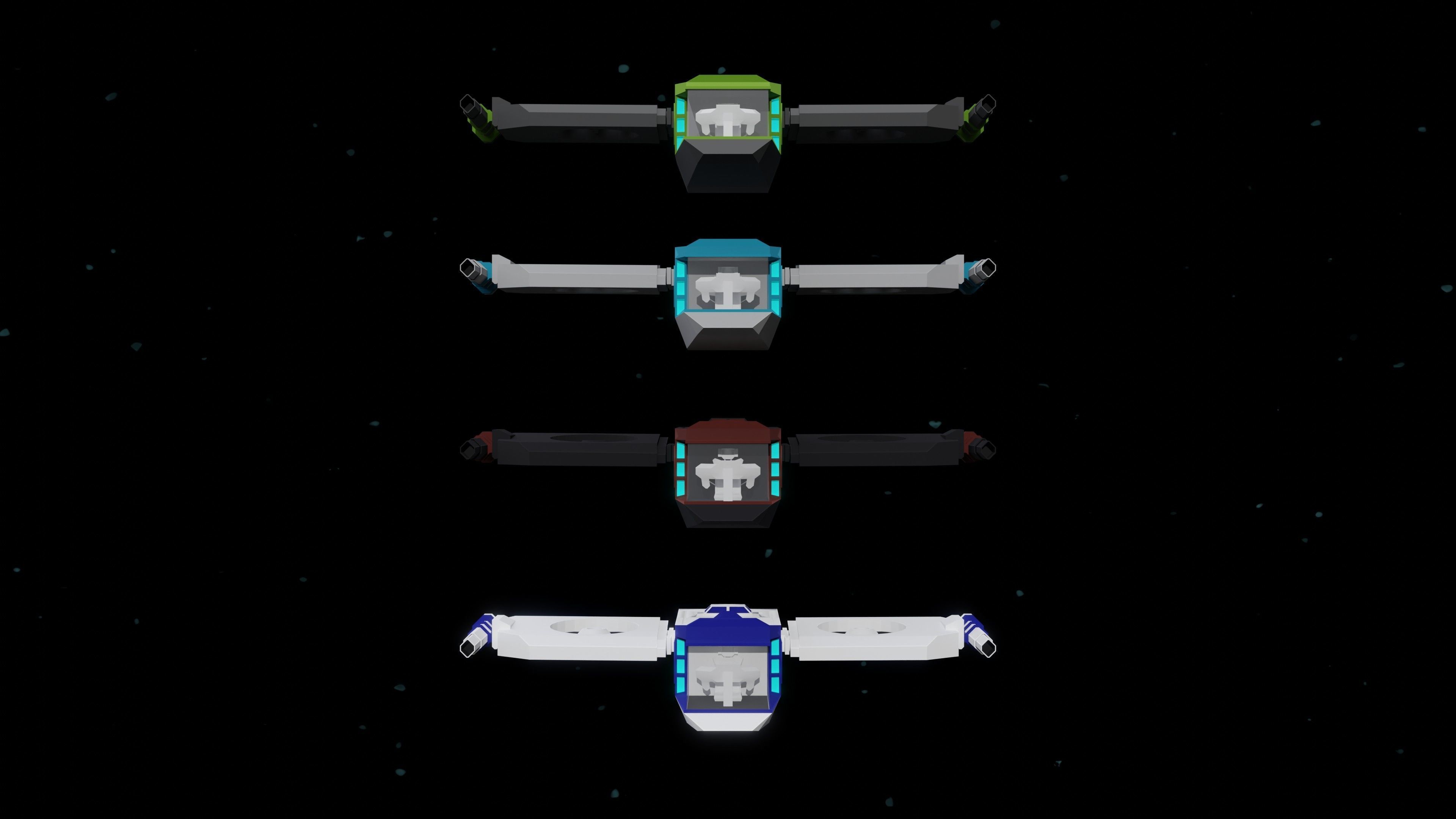 6 Sci-Fi Low Poly Ships with 5 Different Color Variations Low-poly 3D model_36