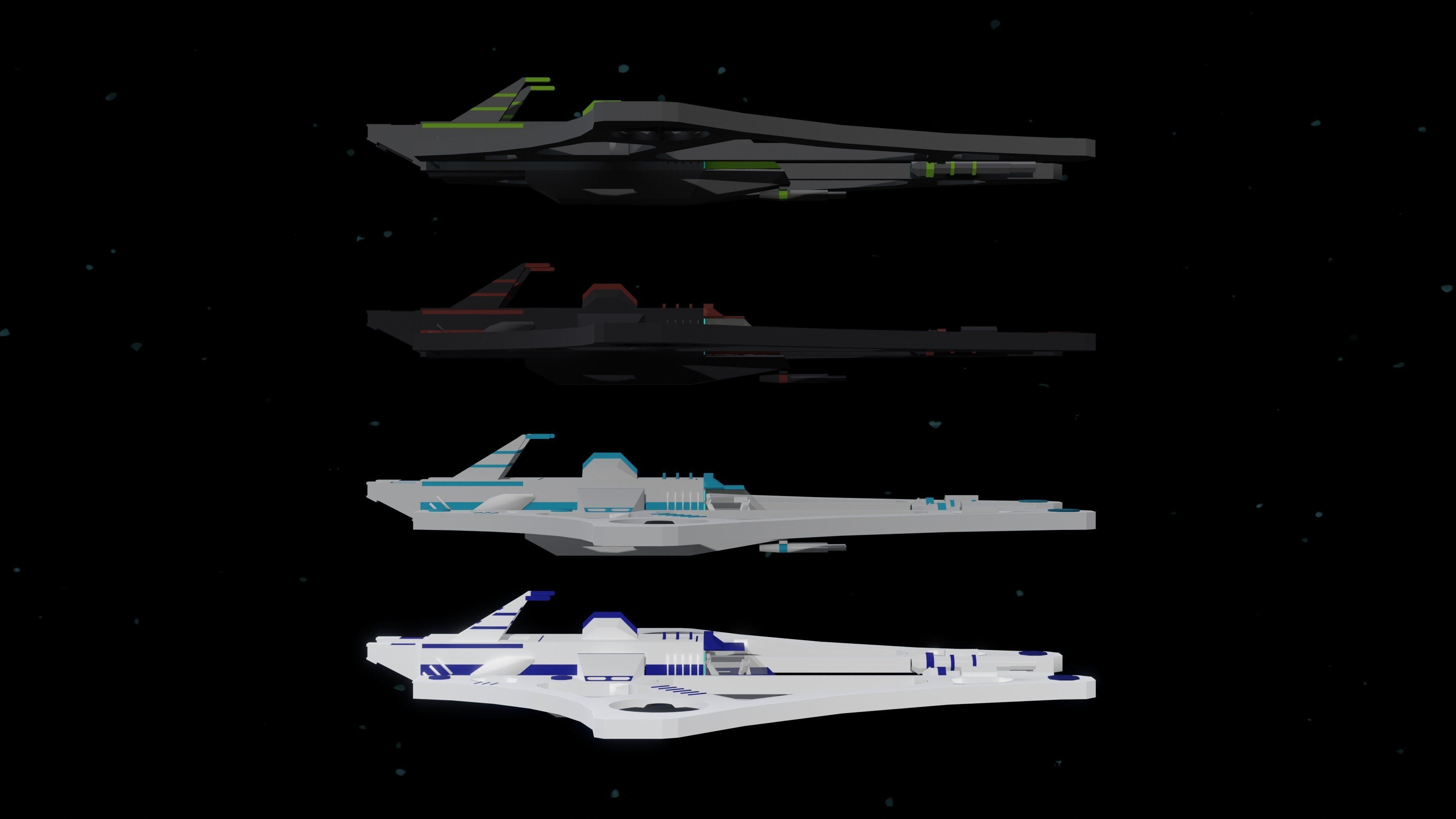6 Sci-Fi Low Poly Ships with 5 Different Color Variations Low-poly 3D model_8